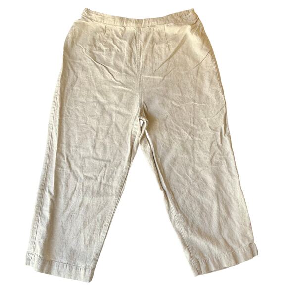 Jaclyn Smith Classic Women Linen Capri Pants size M Natural Beige Elastic Waist - Picture 1 of 9